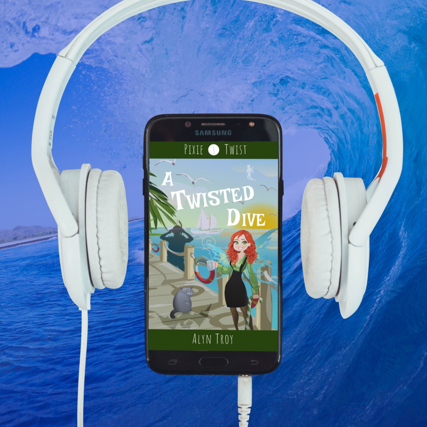 A Twisted Dive audiobook cover. Cozy Mystery with a Pixie Twist