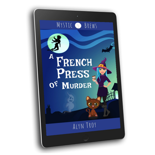 A French Press of Murder ebook cover. Snarky Talking Cat cozy mystery