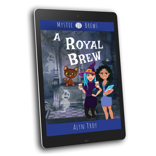A Royal Brew ebook cover. Snarky Talking Cat cozy mystery